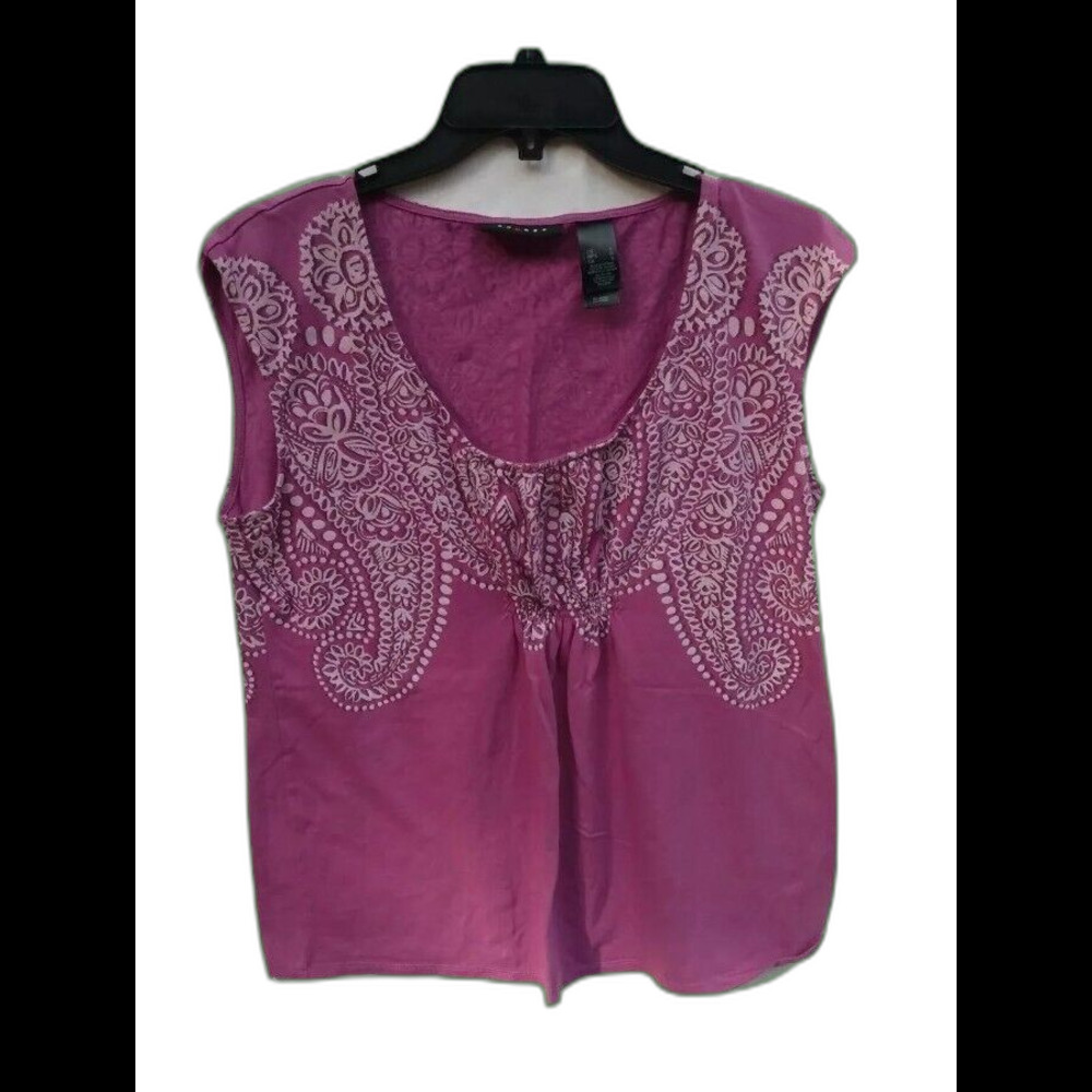 Axcess Womens Size L Purple Paisley Sleeveless Pleated Tunic Shirt Blouse Top